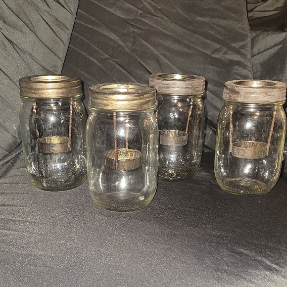 Other - Rustic Glass Mason Jar Candle Holders
